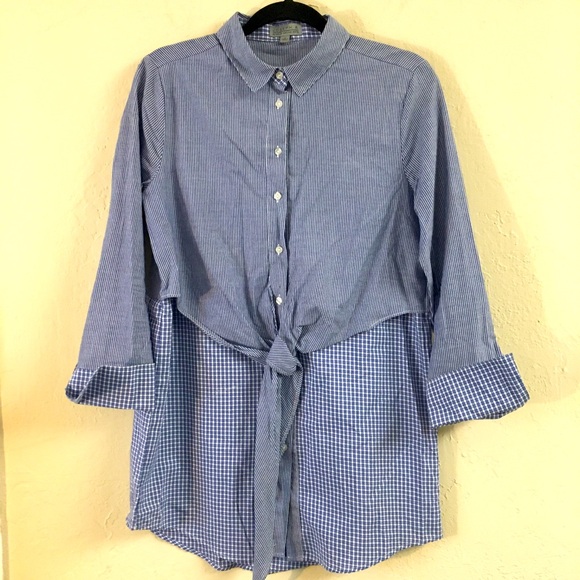 Joseph A 100% Cotton Oversized Button Down Blouse Small Blue White Offic… - Picture 1 of 11
